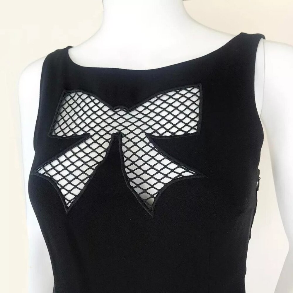 MOSCHINO Black Fish Net Mesh Bow Cut Out Italian IT44 Mini Dress Lined US 10 LBD